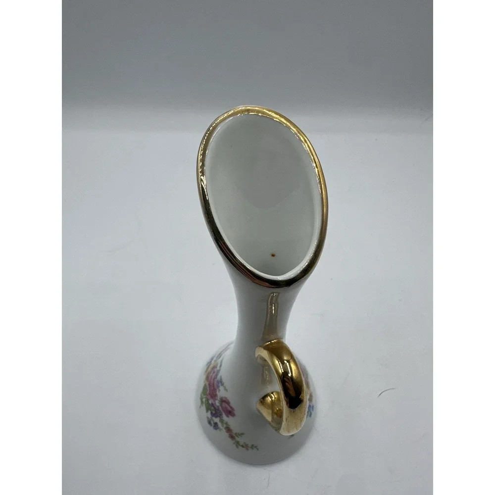 Porcelanas Guillen Madrid Porcelain Bud Vase‎ White Floral Gold Handle Spain
